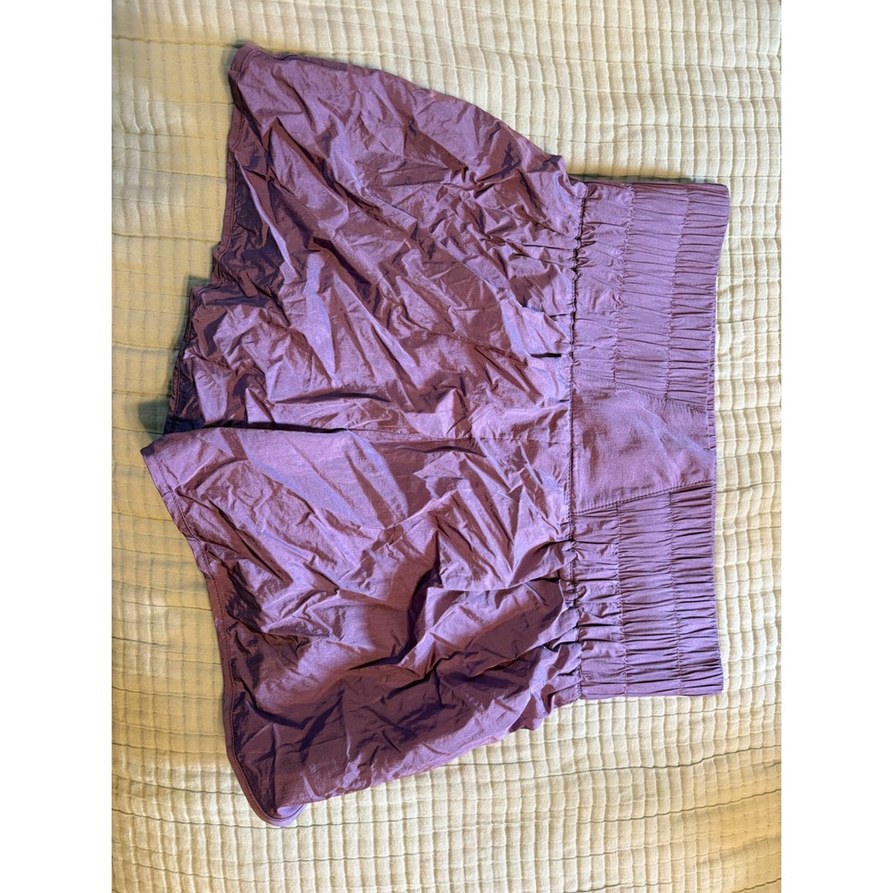 Automet Womens Purple Running Shorts Smocked High Waist Athletic Gym Liner L - Picture 2 of 7